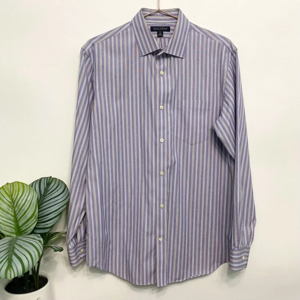 banana republic | purple stripe non-iron button down shirt m